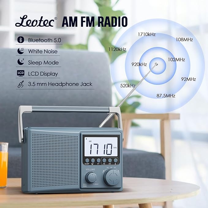 LEOTEC AM FM Radio with Bluetooth, Portable Radio Strong Reception, Plug in Wall - Image 2