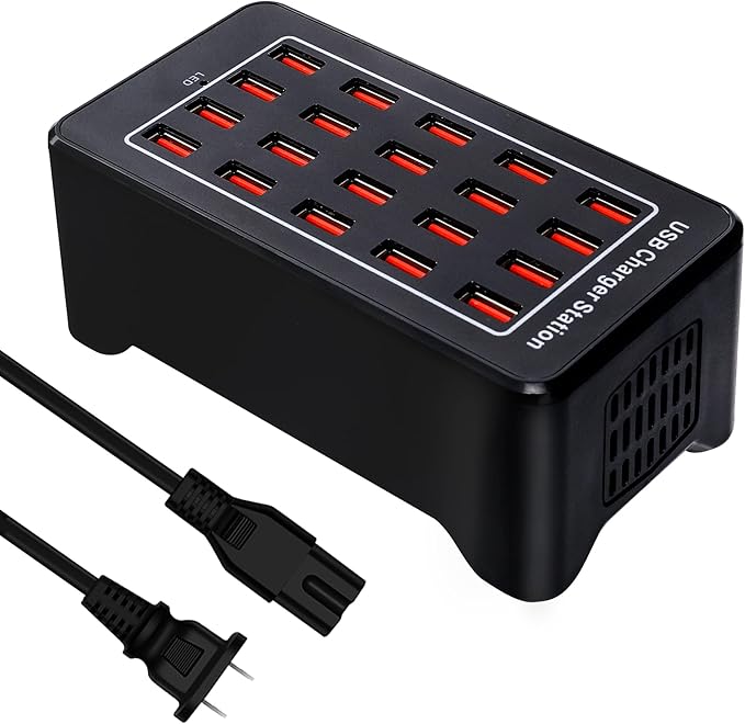 20-Port Desktop USB Charging Station - 100W Multi-Function Smart Charger by Wyssay