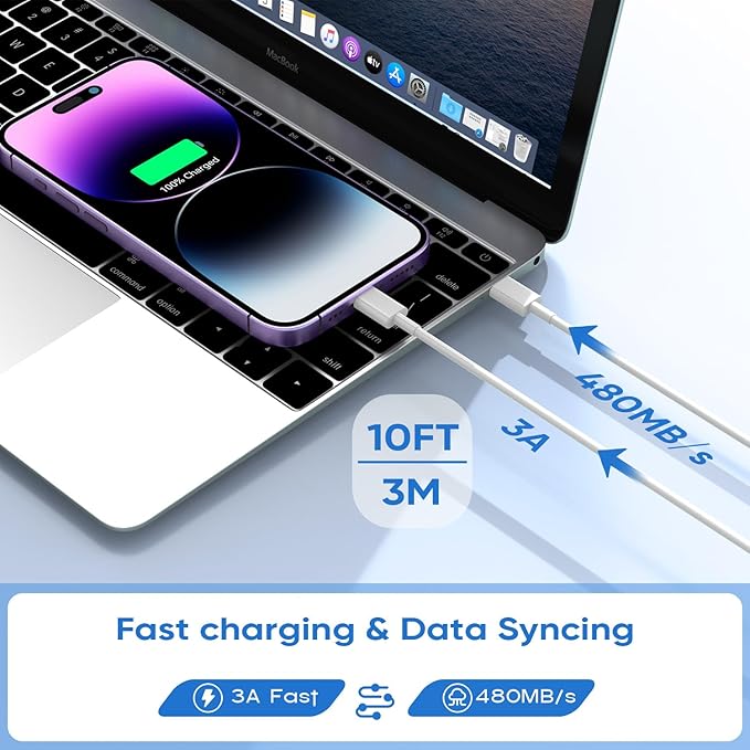 10FT iPhone Fast Charger, 10Foot Extra Long USB C to Lightning Cable PD Fast - Image 5