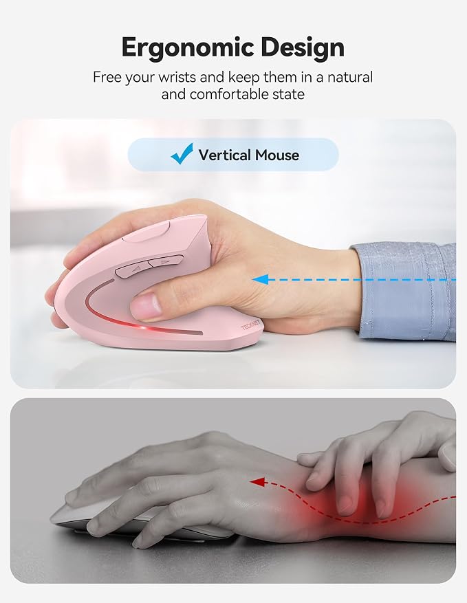 TECKNET Ergonomic Mouse, Rechargeable 2.4G+Bluetooth Vertical Mice 6 DPI - Image 4