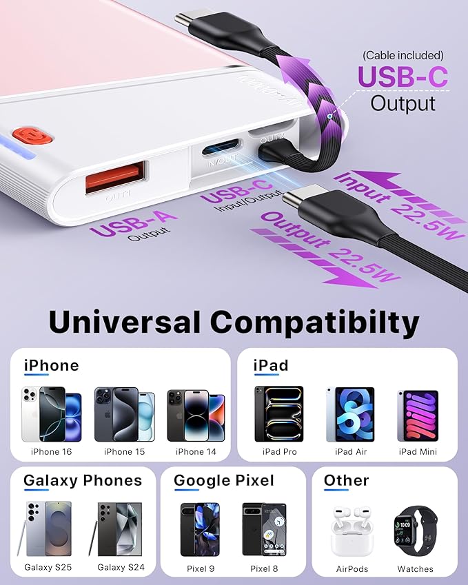Aaoyun Portable Charger Power Bank, 10000mAh 22.5W PD Fast Charging Powerbank - Image 7