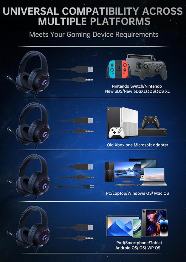 CM7002 Gaming Headset for PS5, Xbox Series, Surround Sound RGB Gaming Headphones - Image 7