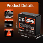 12V 20Ah LiFePO4 Lithium Battery, Built-in 20A BMS, EV Grade A+ Cells, - Image 6