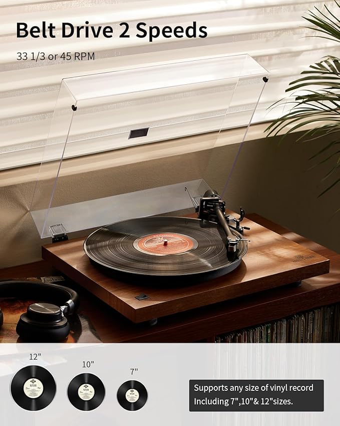 ANGELS HORN Turntable, Vinyl Record Player, Built-in Phono Preamp, Belt Drive - Image 2