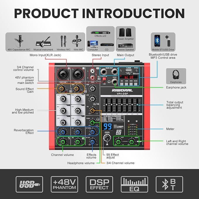 4 Channel Audio Interface DJ Mixer - Image 2