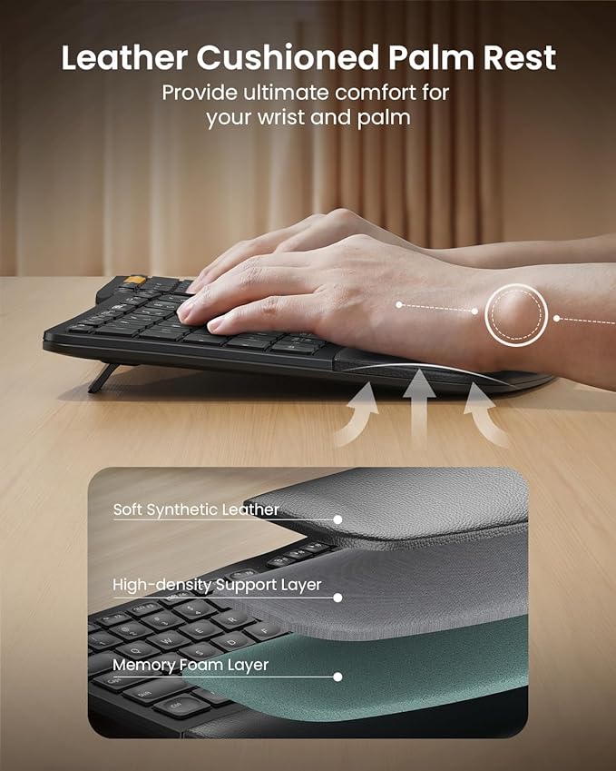 ProtoArc Backlit Bluetooth Ergonomic Keyboard, EK01 Plus Full Size Wireless - Image 6
