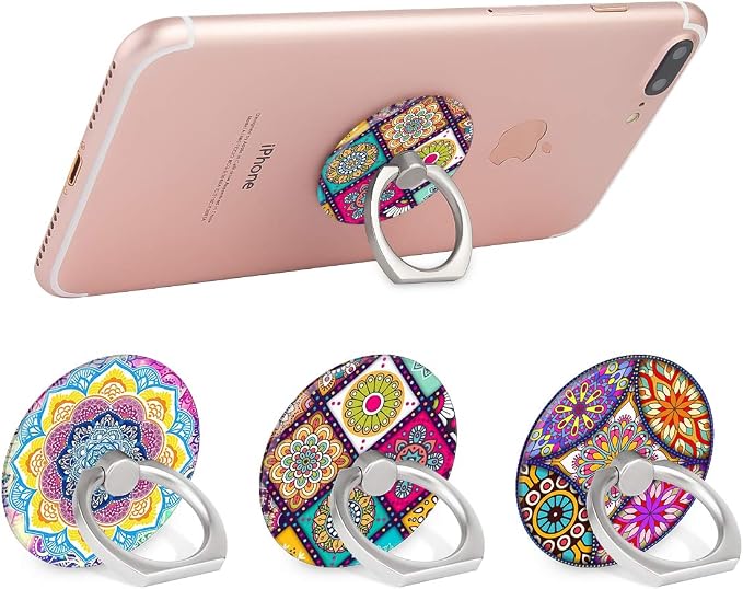 Bonoma Cell Phone Ring Holder Stand, 3 Pack Colorful Mandala 360 Rotation - Image 3