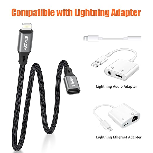AGVEE 2 Pack 1ft Lightning Extension Cable, Braided Female to Male Extender - Image 5