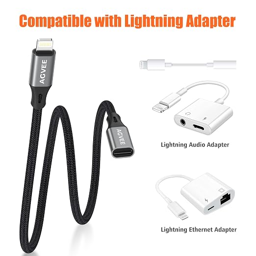 AGVEE 2 Pack 3.3ft Lightning Extension Cable, Braided Female to Male Extender - Image 5