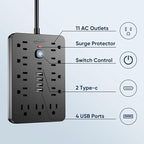 10 FT Flat Plug Surge Protector Power Strip, 11 Multiple AC Outlets - Image 3