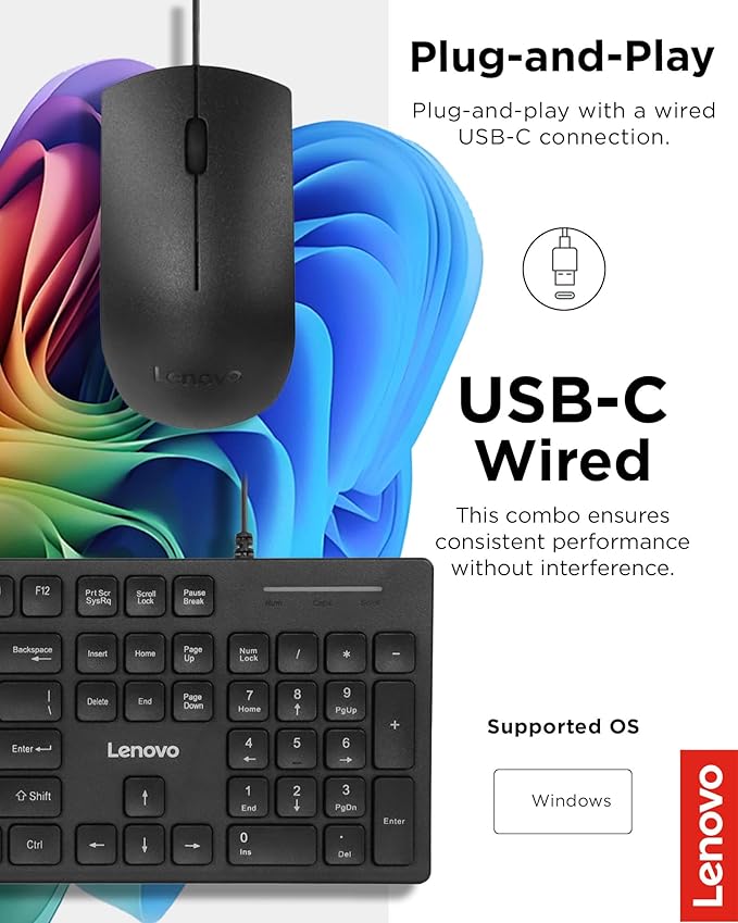 Lenovo 305 USB-C Wired Keyboard & Mouse Combo, Spill-Resistant, Narrow Border - Image 5
