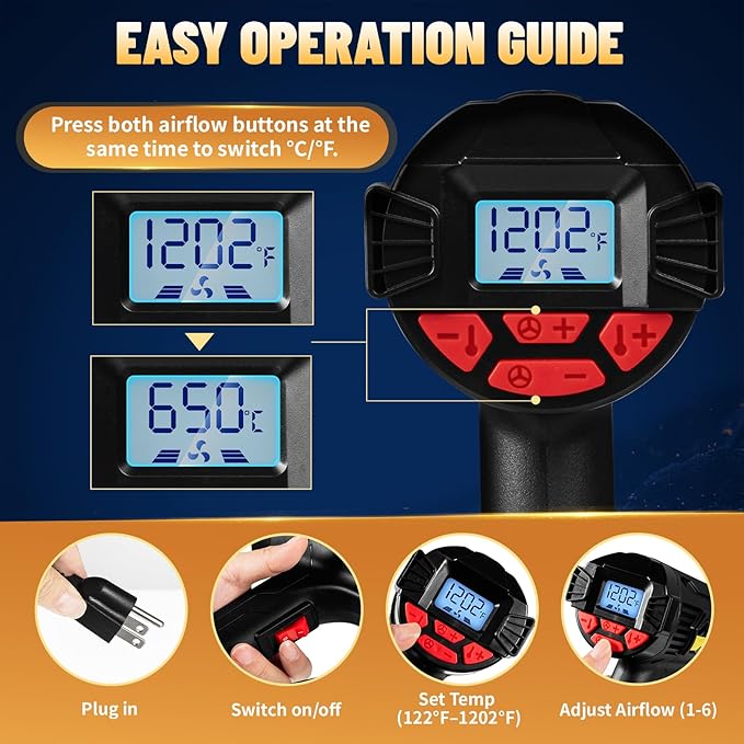 TECKWRAP Heat Gun 2000W with LCD Display, Adjustable Hot Air Gun - Image 5