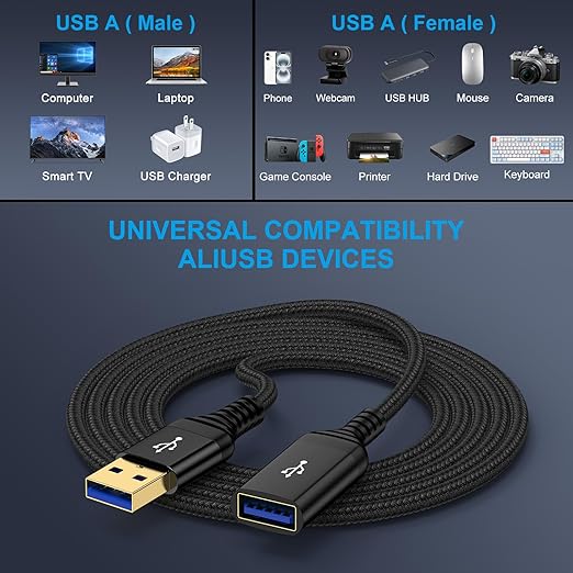 USB Extension Cable 6FT, 2 Pack USB Extender High Speed USB3.0 Extension Cord - Image 7