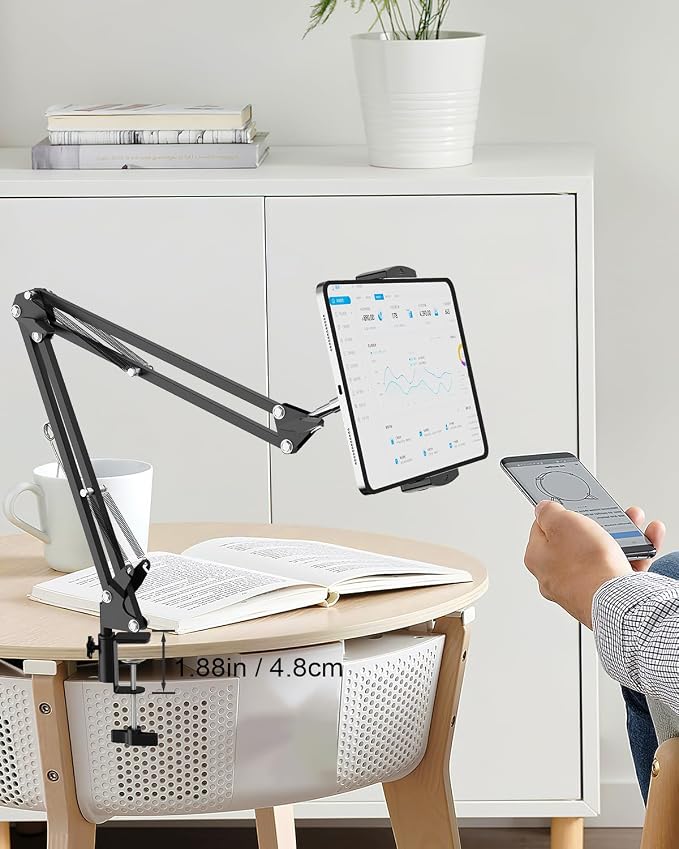 Tablet Floor Stand with 11lb Stable Base & Desk Clamp, Adjustable Height - Image 9