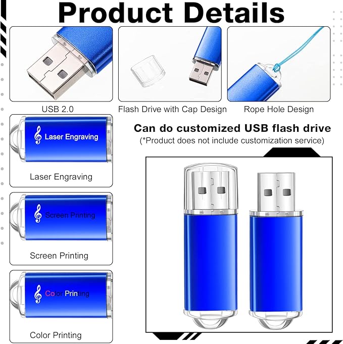 Hoteam 50 Pack USB 2.0 Flash Drives Bulk Blue Portable Thumb Drive - Image 3