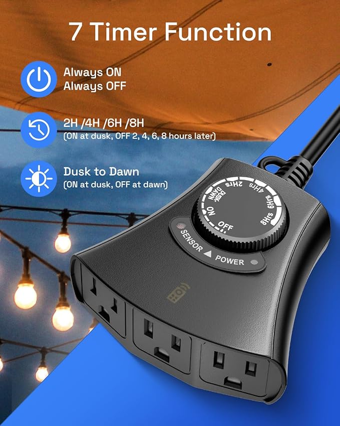 HBN Outdoor Light Timer with Remote Control, Waterproof Light Sensor Timer - Image 2