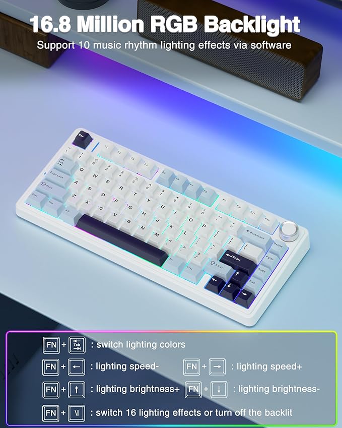 AULA F75 75% Wireless Mechanical Keyboard, Hot Swappable Creamy Keyboard - Image 6