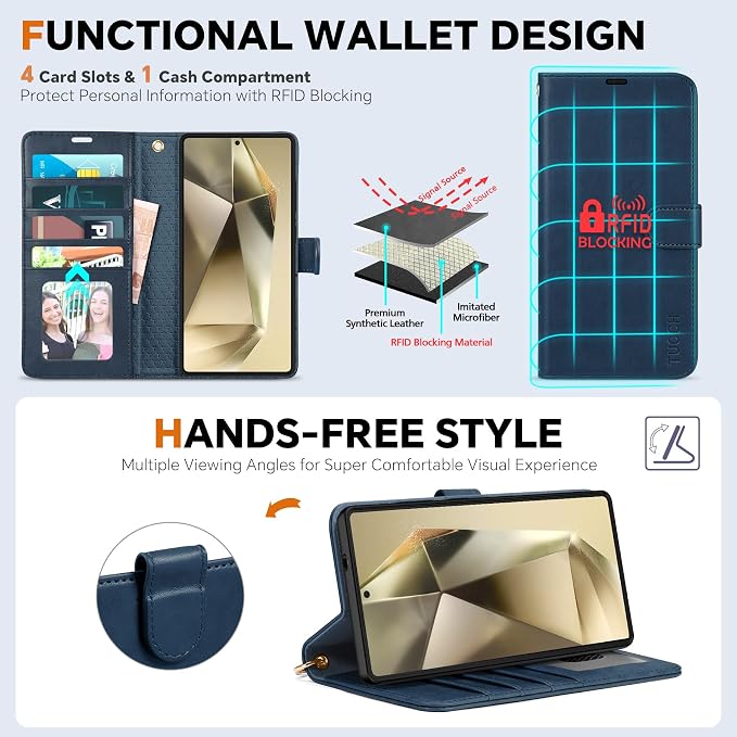 TUCCH Case for Galaxy S25 Ultra, 2 in1 Magnetic PU Leather Wallet - Image 5