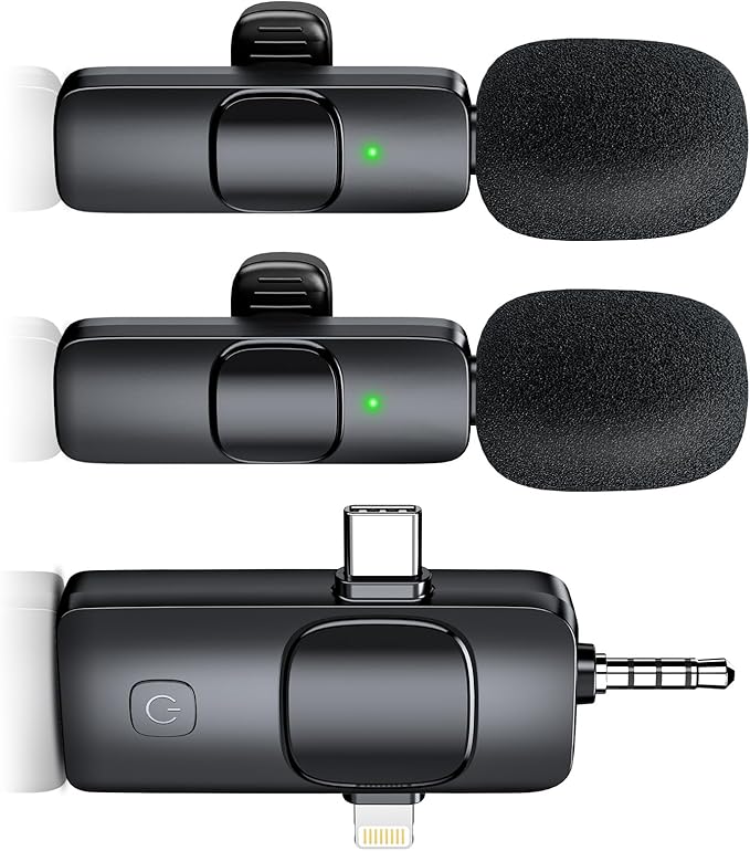 Wireless Lapel Microphone for iPhone, Dual Noise Reduction Lavalier Mics by MENERESAS