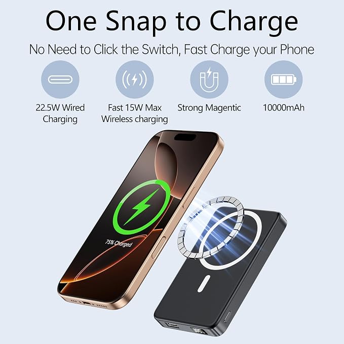 YUJE for Magsafe Battery Pack Magnetic Power Bank 10000mAh, Wireless Portable - Image 2