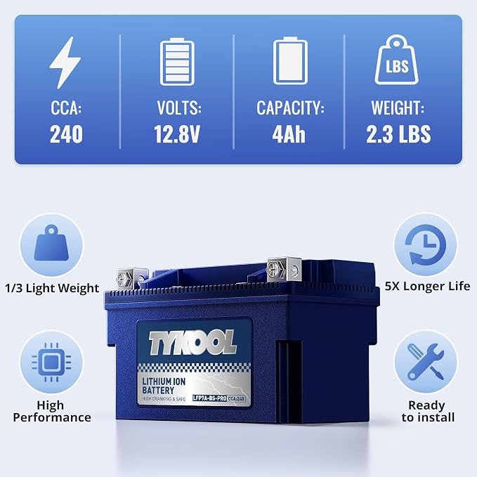 TYKOOL YTX7A-BS -Pro 12.8V 4Ah 240CCA High Performance Lithium Powersports - Image 5