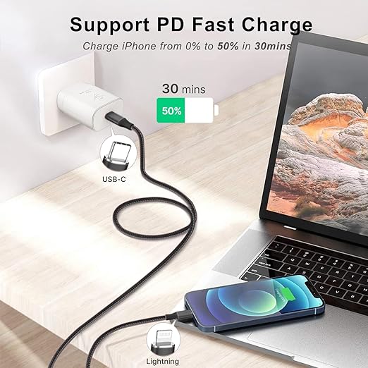 USB C to Lightning Cable 2Pack 1FT iPhone Fast Charger Cable Power Delivery - Image 4