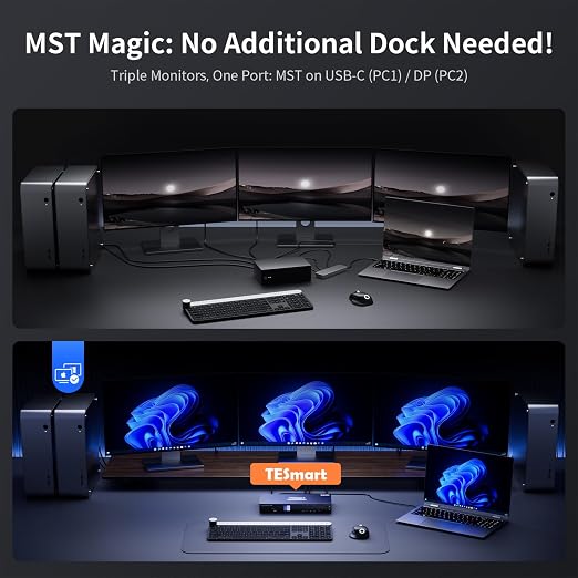 TESmart USB 3.0 HDMI+DP+USB C KVM Switch 3 Monitors 4 Computers 4K@60Hz - Image 7