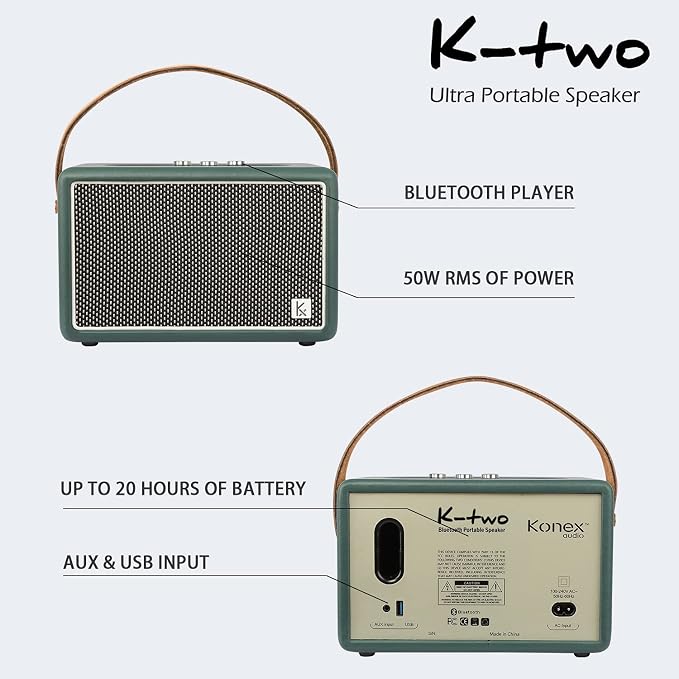 Vintage Bluetooth Speaker, KONEX 40W Leather Portable Wireless Speaker - Image 7