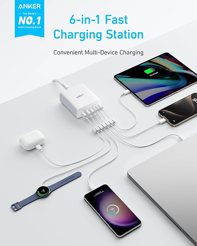 Anker Desktop Charger, Fast Charging USB C Charger, 112W Max 6-Port Charging - Image 2