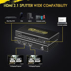8K@60Hz 4K@120Hz HDMI 2.1 Splitter 1 in 2 Out, 48 Gbps, HDCP 2.3, Supports VRR - Image 4