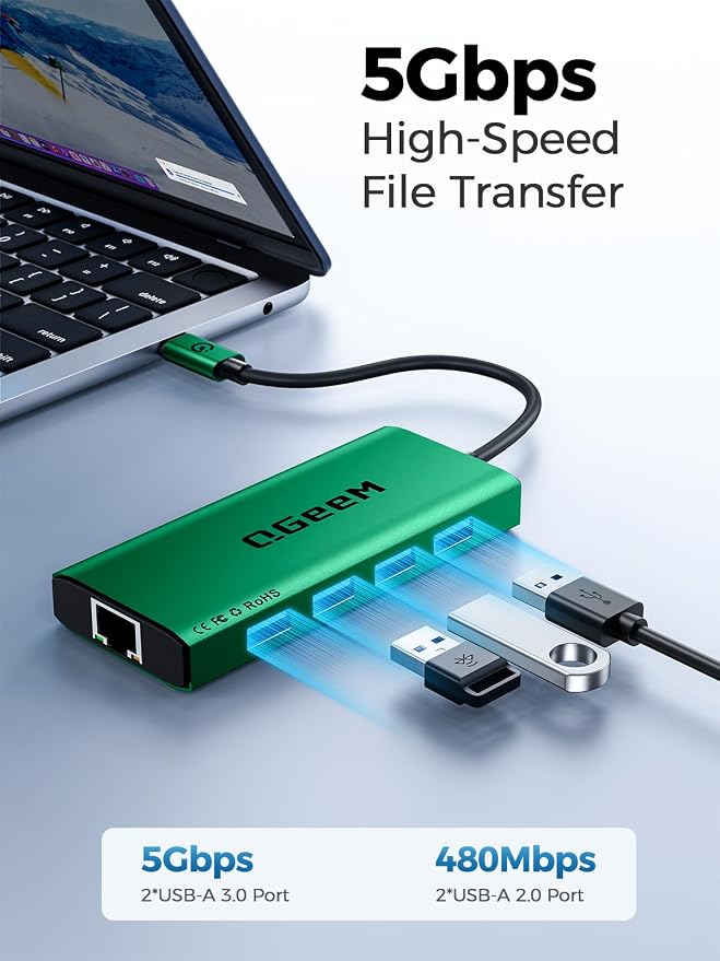 QGeeM USB C Hub Ethernet, 9 in 1 USB Type C Hub HDMI Multi-Port Converter - Image 4
