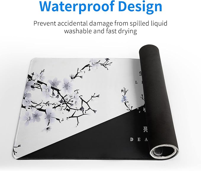 Black and White Japanese Cherry Blossom Gaming Mouse Pad Sakura Death Life - Image 4