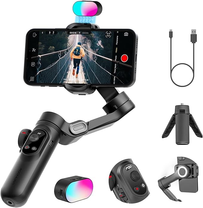 Professional Gimbal Stabilizer for Smartphone, RGB Magnetic Refill Light by AOCHUAN