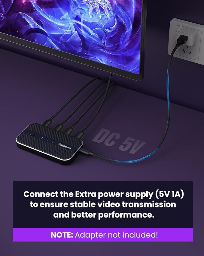 HDMI Splitter with Remote, 3 in 1 Out 4K@60Hz Elepode HDMI Switch, HDMI 2.0 - Image 5