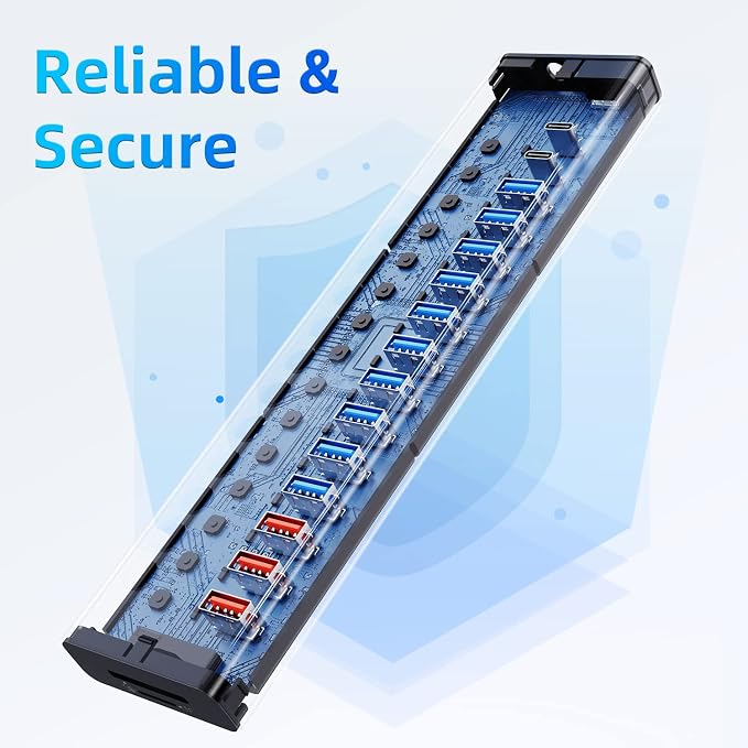 Powered USB Hub 10Gbps, 17 Ports 96W USB 3.2 Hub, 12V/8A Power Adapter - Image 9