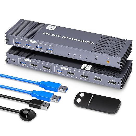 8K KVM Switch 2 Monitors 2 Computers Displayport, DP+DP 4K@144Hz USB3.0 Dual by HAICHENTEX