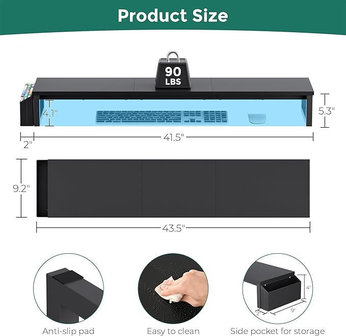 Dual Monitor Stand Riser, 41.5'' Extra Long Wood Monitor Stand Desktop Organizer - Image 3