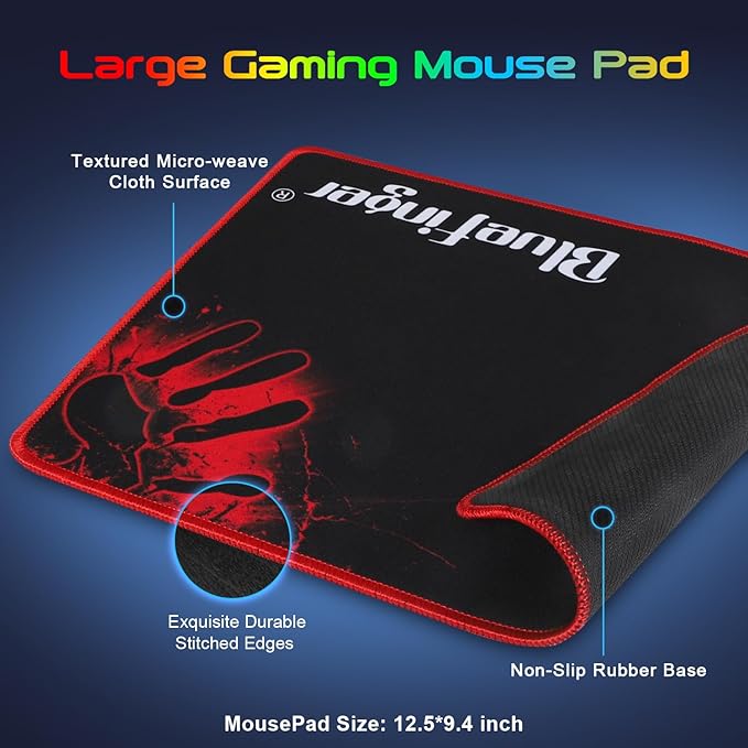 BlueFinger RGB Gaming Keyboard and Backlit Mouse and Headset Combo, USB Wired - Image 7