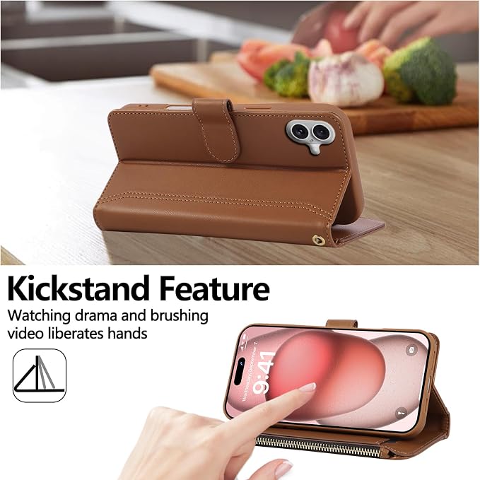 Compatible with iPhone 16 Wallet Phone Case-PU Leather Magnetic Flip Cover with - Image 3