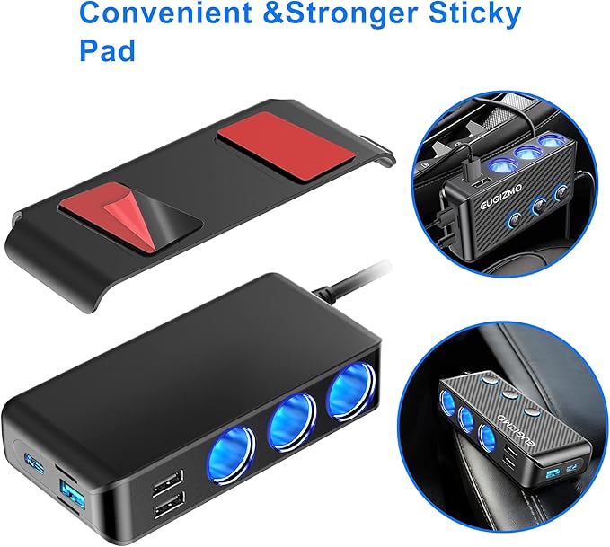 Cigarette Lighter Adapter, 222W 3 Socket Car Cigarette Lighter Plug USB Charger - Image 8