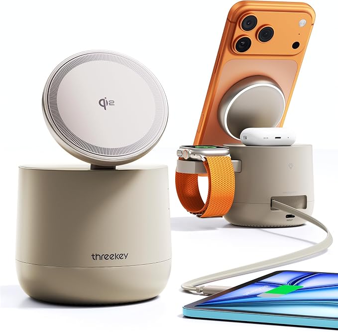 MFI Certified by Apple, 4 in 1 Magsafe Wireless Charging Station, Qi2 15W by THREEKEY