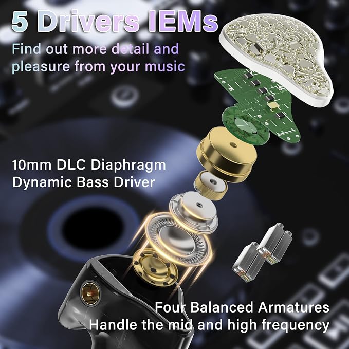 BASN Bmaster5 in Ear Monitors, 1DLC Diaphragm+4BA 5 Drivers IEM Earphones - Image 2