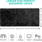 Topographic Contour Black Gaming Mouse Pad XL Geographic Map Lines Extended Big - Image 2