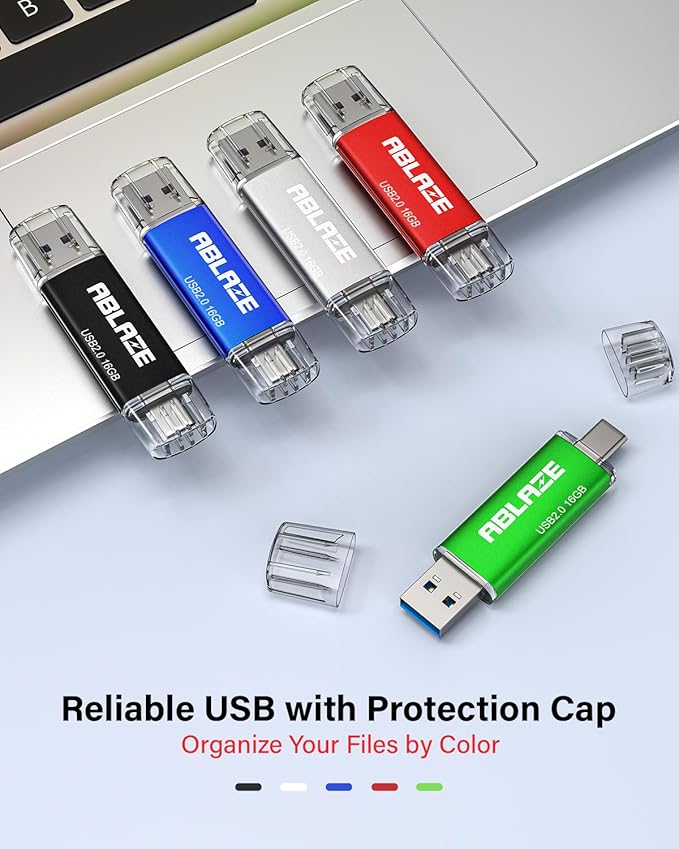 ABLAZE 16GB Type C Flash Drive 10 Pack, Dual USB 2.0+USB C Memory Stick Thumb - Image 6