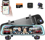 4 Channel Mirror Dash Cam, Dash Cam Front and Rear/Inside, 12’’ FHD 1080Px4 by Zunfly