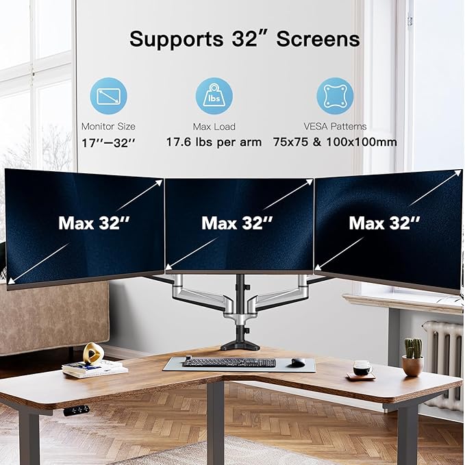 HUANUO Gaming Triple Monitor Stand, Full Motion Articulating Triple Monitor - Image 2