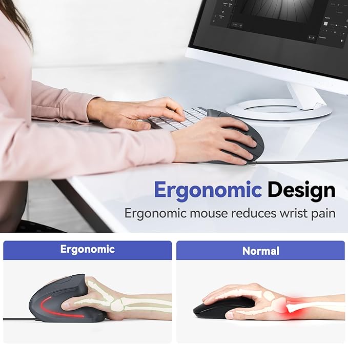 TECKNET Wired Mouse, 6400 DPI Ergonomic Mouse 6 Buttons Silent Mice 4 - Image 3