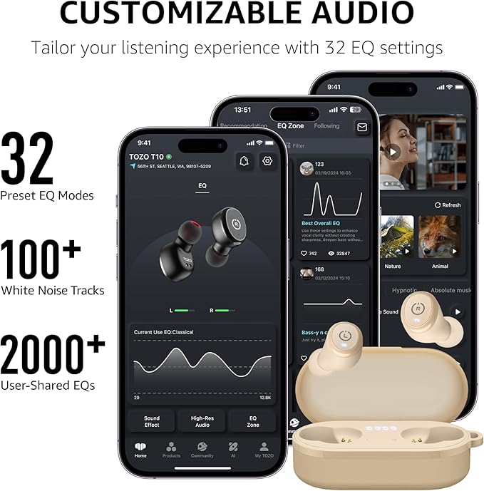 TOZO T10 Wireless Earbuds Bluetooth 5.3 Headphones, App Customize EQ, Ergonomic - Image 6