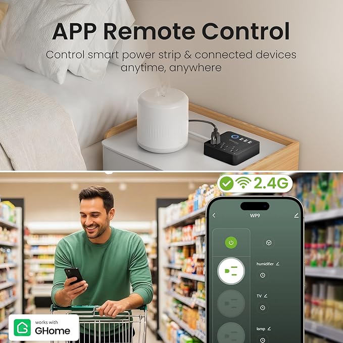 GHome Smart Power Strip with 3 WiFi Outlets & 3 USB, Alexa & Google Home - Image 3