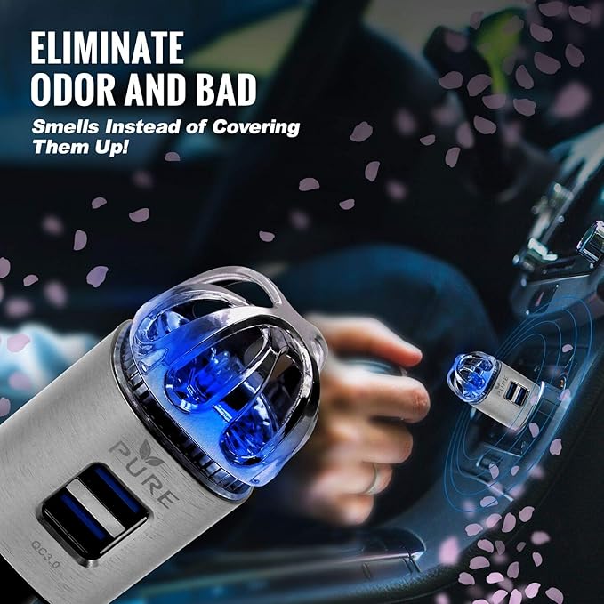 Car Air Purifier 3in1 Premium Stainless Steel Air Filter Ionizer w/Dual USB - Image 4